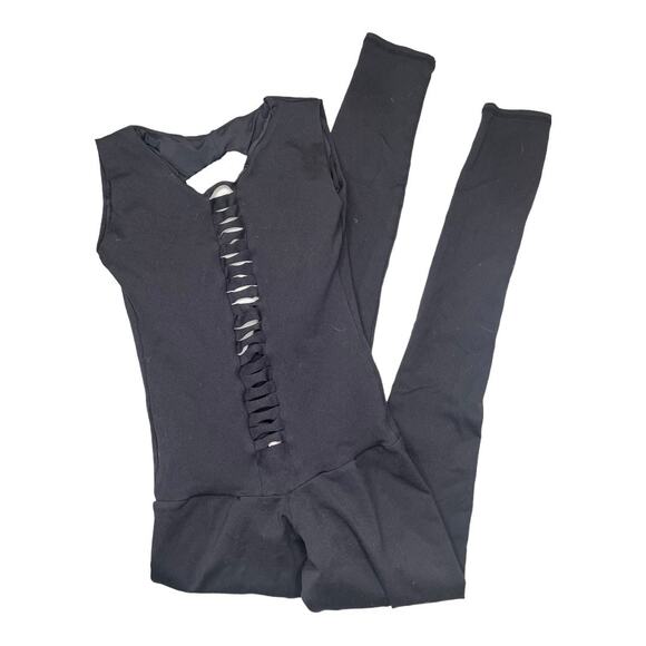 Mika yoga aerial sleeveless unitard bodysuit pant open back chest cutout Small - Picture 3 of 6